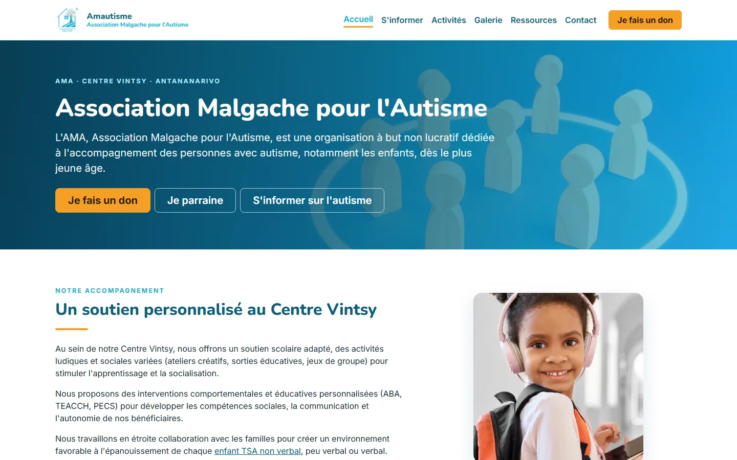 Forsiden af Amautismes website