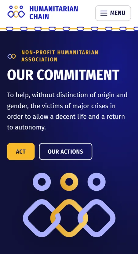 The Humanitarian Chain website, displayed on a mobile phone