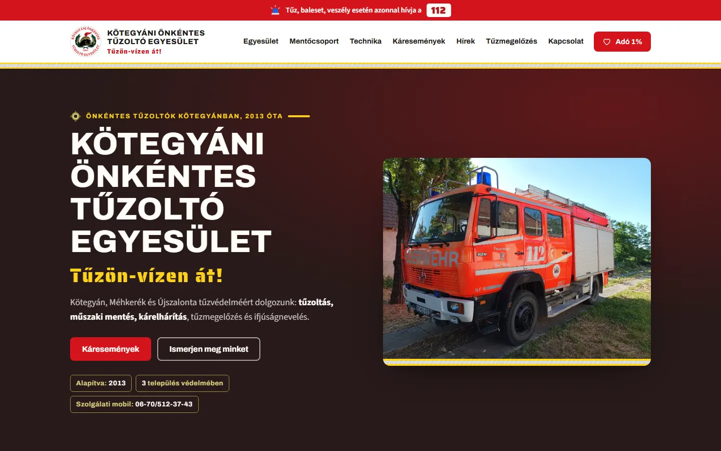 Αρχική σελίδα του ιστότοπου Kötegyáni Önkéntes Tűzoltó Egyesület