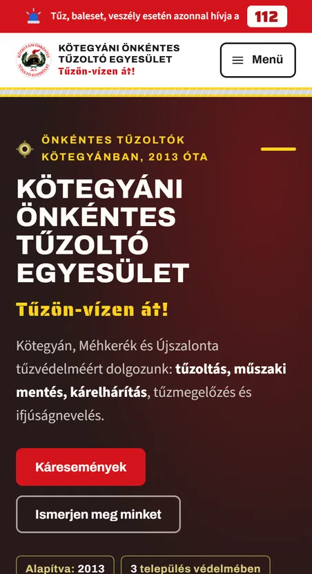 Ο ιστότοπος Kötegyáni Önkéntes Tűzoltó Egyesület σε κινητό τηλέφωνο