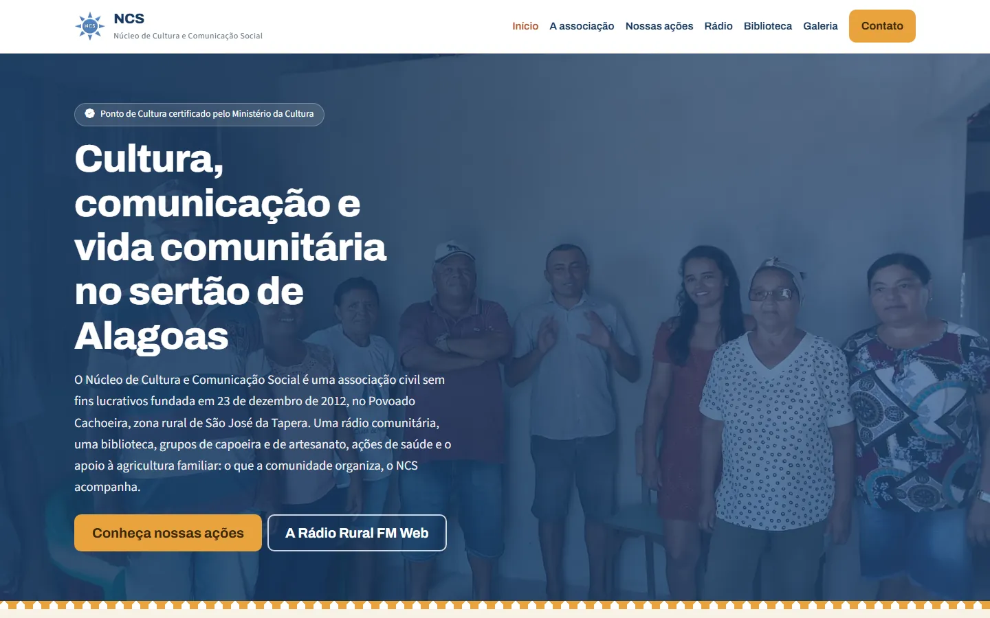 Página inicial do site do NCS, Núcleo de Cultura e Comunicação Social, criado pela Simafri