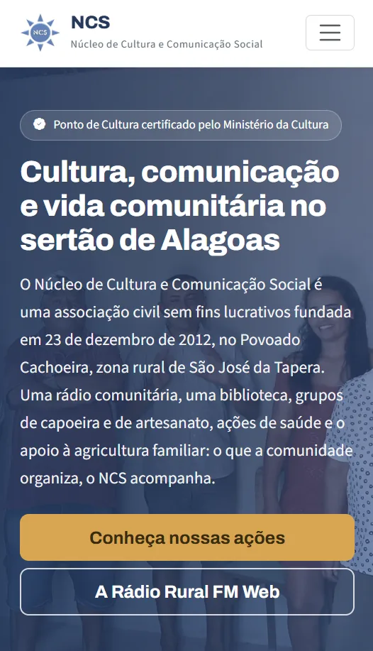 Uma página do site do NCS exibida em um celular