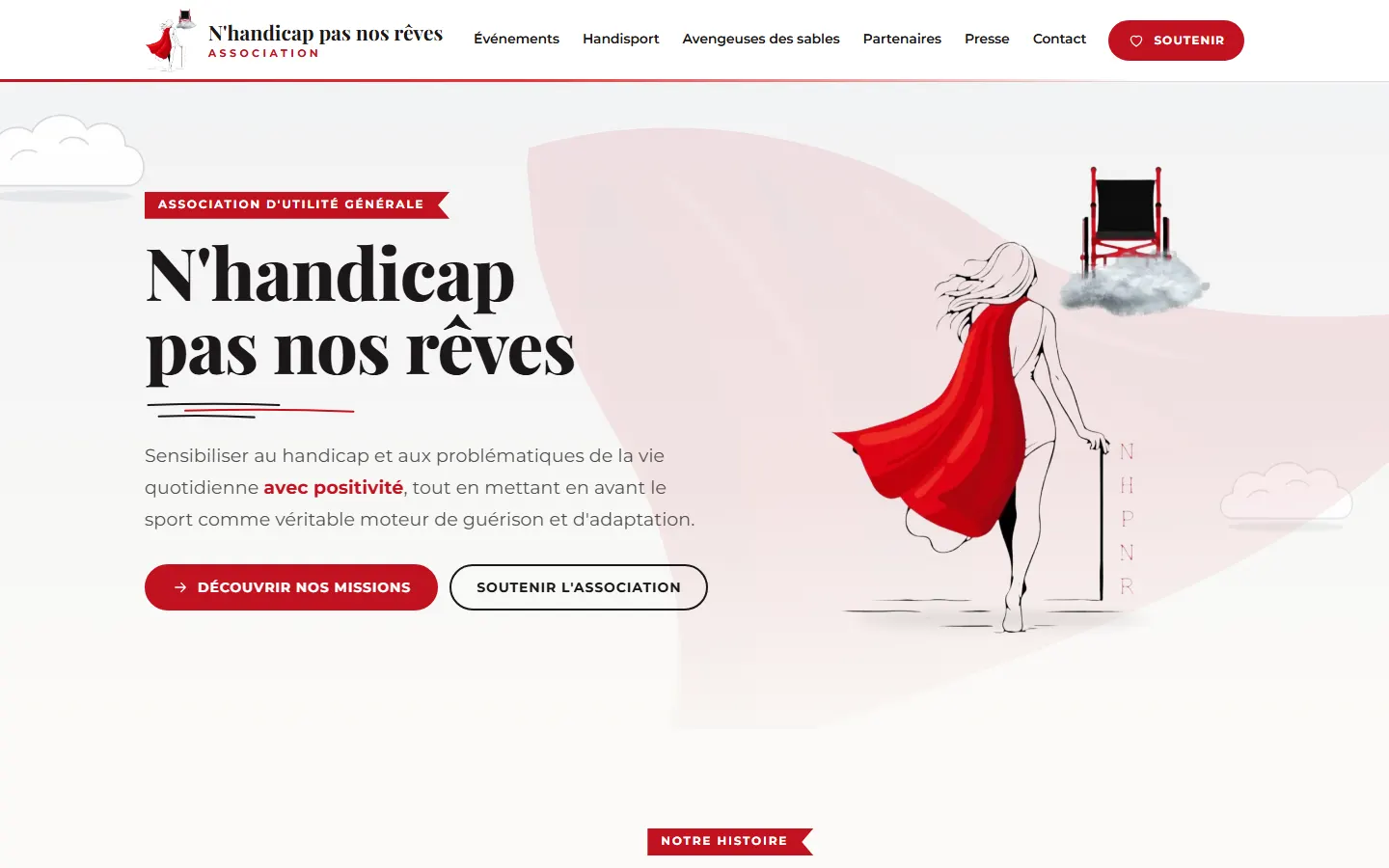 Startpagina van de website van N'handicap pas nos rêves