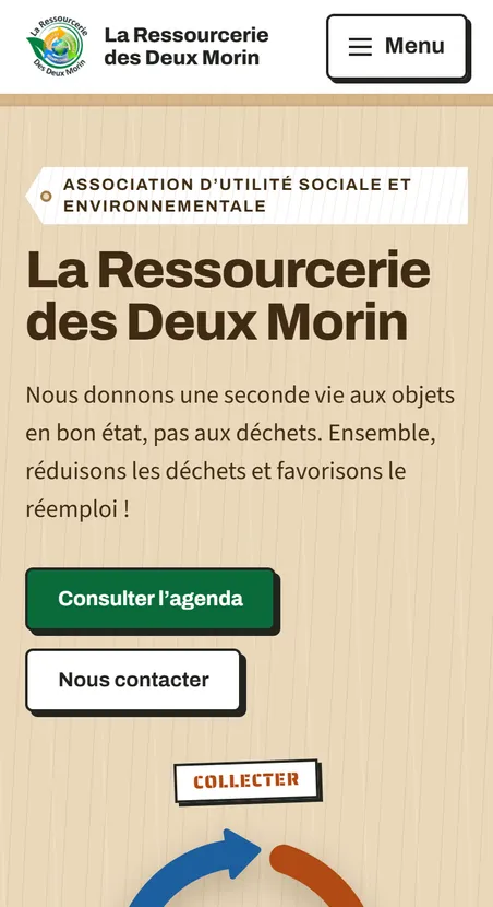 D'Websäit vu La Ressourcerie des Deux Morin, ugewisen op engem Handy